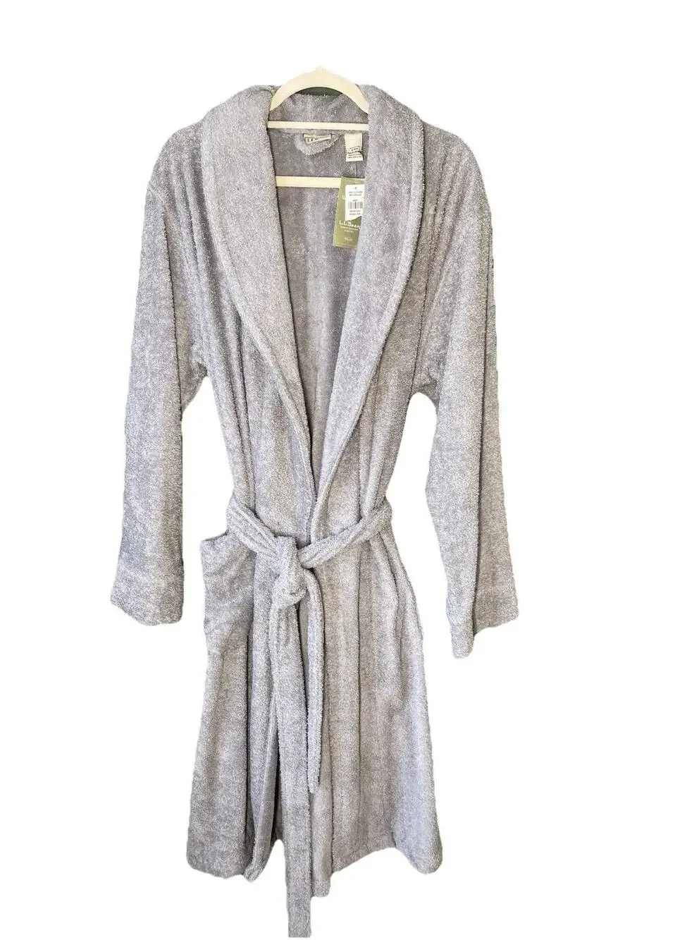 LL Bean Bathrobe Mens Medium NEW FLAWED Gray Terry Cloth Shawl Collar Loungewear